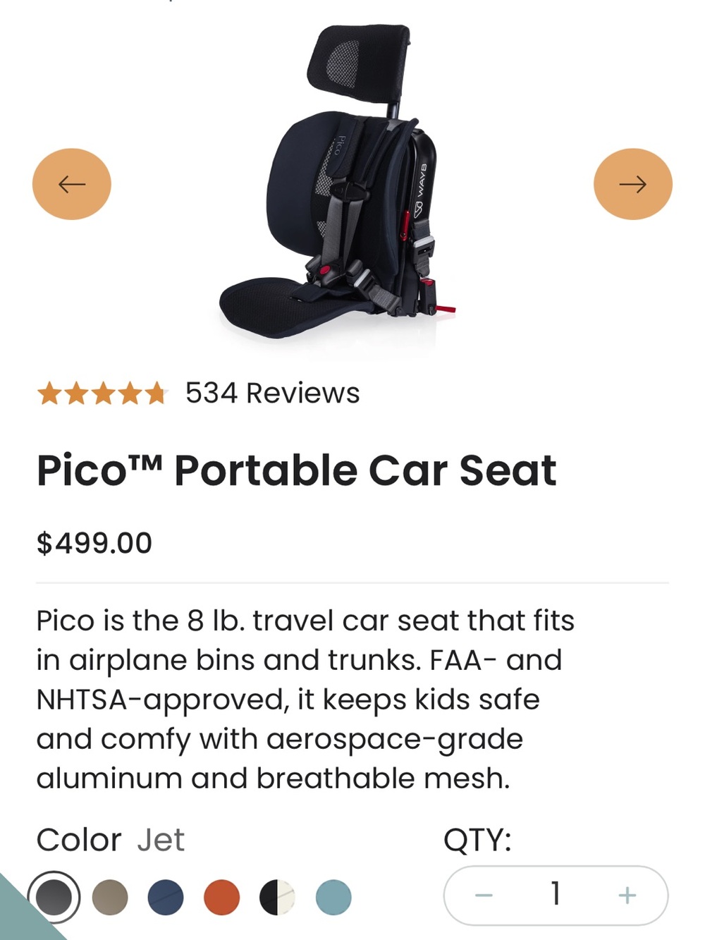 Kids Black Booster Car Seat Cushion with Headrest